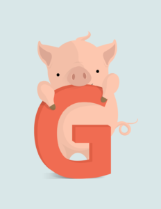 G for gris bogstavplakat fra Bogstavzoo