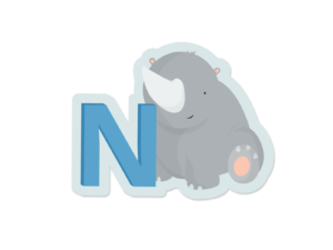 Klistermærker fra Bogstavzoo | N for næsehorn