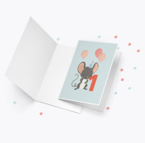 Fødselsdagskort fra Bogstavzoo | 1 års og 1 måneders mærkedage