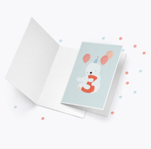 Fødselsdagskort fra Bogstavzoo | 3 års og 3 måneders mærkedage