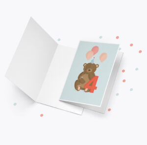 Fødselsdagskort fra Bogstavzoo | 4 års og 4 måneders mærkedage