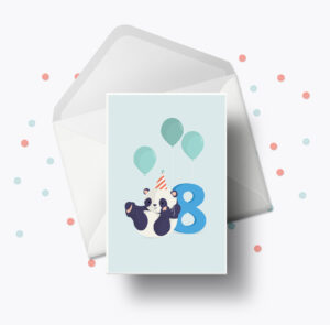 Fødselsdagskort fra Bogstavzoo | 8 års og 8 måneders mærkedage