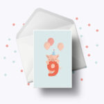 Fødselsdagskort fra Bogstavzoo | 9 års og 9 måneders mærkedage